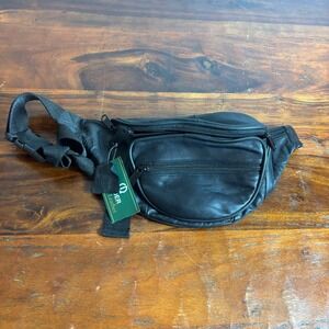 Leader Genuine Leather Basic Zip Detail Bum Bag Black Waist Fanny Pack AZZ01093